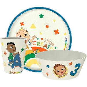 Zak Designs Bluey Kids Dinnerware Set 3 Pieces, Durable and Sustainable Melamine Bamboo Plate, Bowl, and Tumbler are Perfect For Dinner Time With Family (Bluey, Bingo, Bandit, Chilli)(CoComelon)