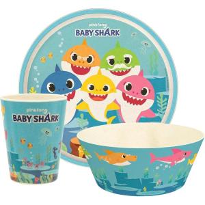 Zak Designs Bluey Kids Dinnerware Set 3 Pieces, Durable and Sustainable Melamine Bamboo Plate, Bowl, and Tumbler are Perfect For Dinner Time With Family (Bluey, Bingo, Bandit, Chilli)(Baby Shark)