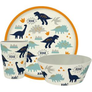 Zak Designs Bluey Kids Dinnerware Set 3 Pieces, Durable and Sustainable Melamine Bamboo Plate, Bowl, and Tumbler are Perfect For Dinner Time With Family (Bluey, Bingo, Bandit, Chilli)(Zaksaurus)