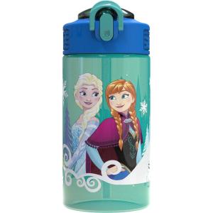 Zak Designs Bluey Sage Kids Water Bottle For School or Travel, 16oz Durable Plastic Water Bottle With Straw, Handle, and Leak-Proof, Pop-Up Spout Cover (Bluey & Bingo)(Elsa & Anna)