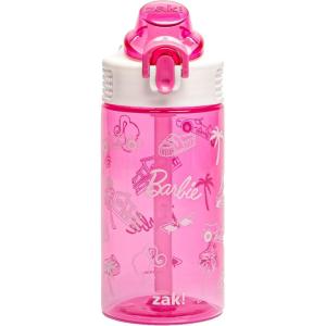 Zak Designs Bluey Sage Kids Water Bottle For School or Travel, 16oz Durable Plastic Water Bottle With Straw, Handle, and Leak-Proof, Pop-Up Spout Cover (Bluey & Bingo)(Barbie)