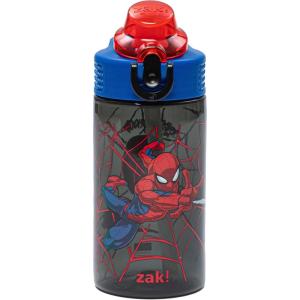 Zak Designs Bluey Sage Kids Water Bottle For School or Travel, 16oz Durable Plastic Water Bottle With Straw, Handle, and Leak-Proof, Pop-Up Spout Cover (Bluey & Bingo)(Spider-Man)