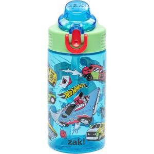 Zak Designs Bluey Sage Kids Water Bottle For School or Travel, 16oz Durable Plastic Water Bottle With Straw, Handle, and Leak-Proof, Pop-Up Spout Cover (Bluey & Bingo)(Hot Wheels)