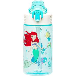 Zak Designs Bluey Sage Kids Water Bottle For School or Travel, 16oz Durable Plastic Water Bottle With Straw, Handle, and Leak-Proof, Pop-Up Spout Cover (Bluey & Bingo)(Disney Princess (Ariel & Jasmine))