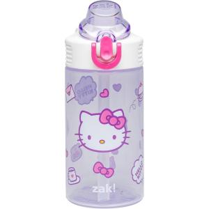 Zak Designs Bluey Sage Kids Water Bottle For School or Travel, 16oz Durable Plastic Water Bottle With Straw, Handle, and Leak-Proof, Pop-Up Spout Cover (Bluey & Bingo)(Hello Kitty)