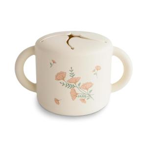 mushie x Bluey Silicone Snack Cup | Spill Proof Food Container for Toddler and Baby (Bluey Sage)(Pink Flowers)