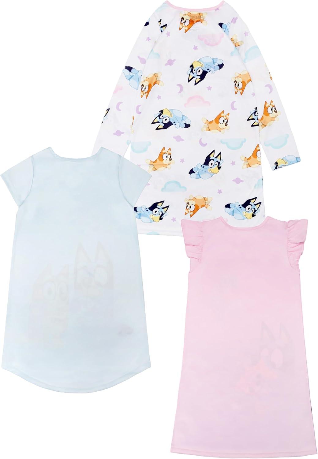 imageBluey Girls 3Pack Comfortable Nightgown Fantasy Gown Soft amp Cute Pajamas for Kids