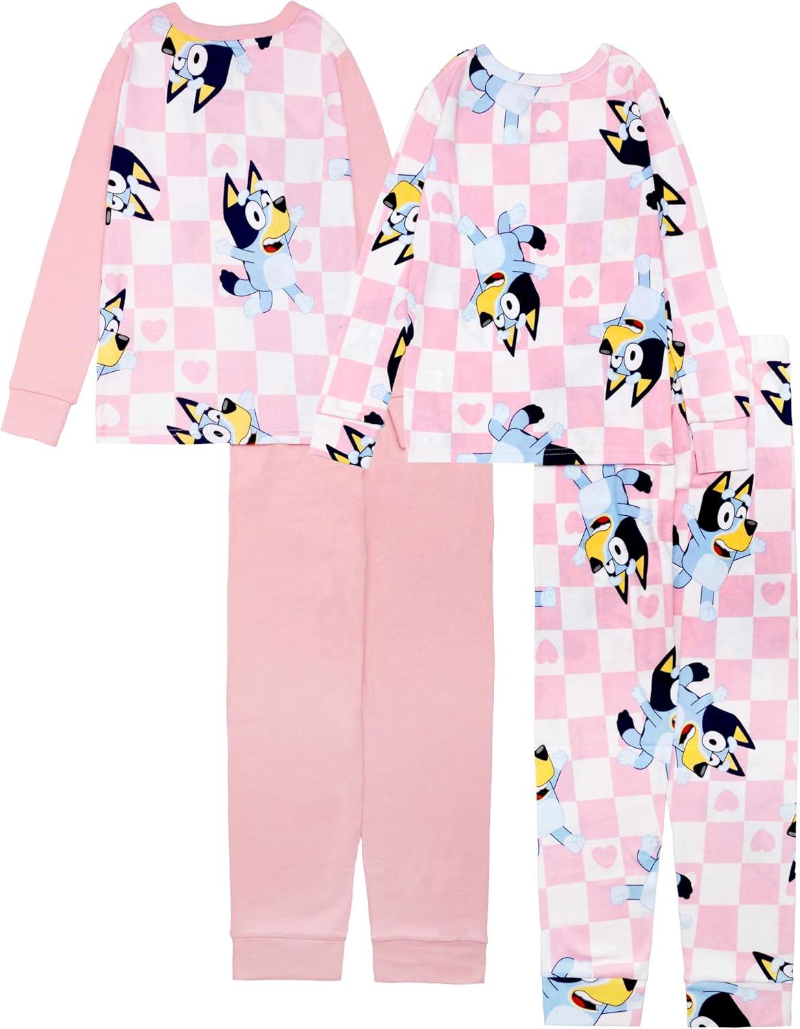 imageBluey Girls 4piece Snugfit Cotton LongSleeve Matching Pajama Set Soft amp Cute for KidsHi Bluey