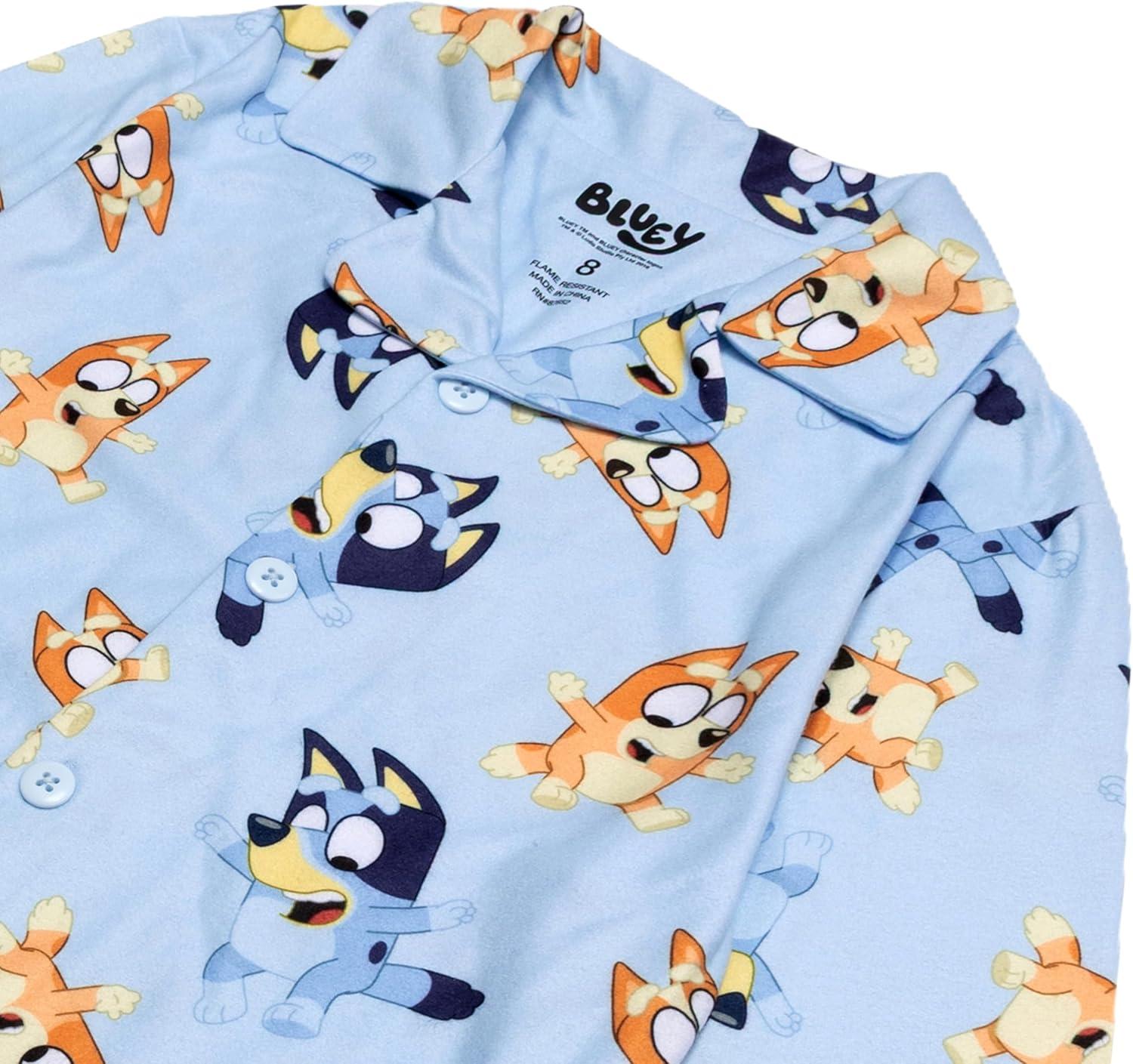 imageBluey Unisex Kids 2Piece Loosefit Button Down Pajama Set Soft amp Cute for Kids 8