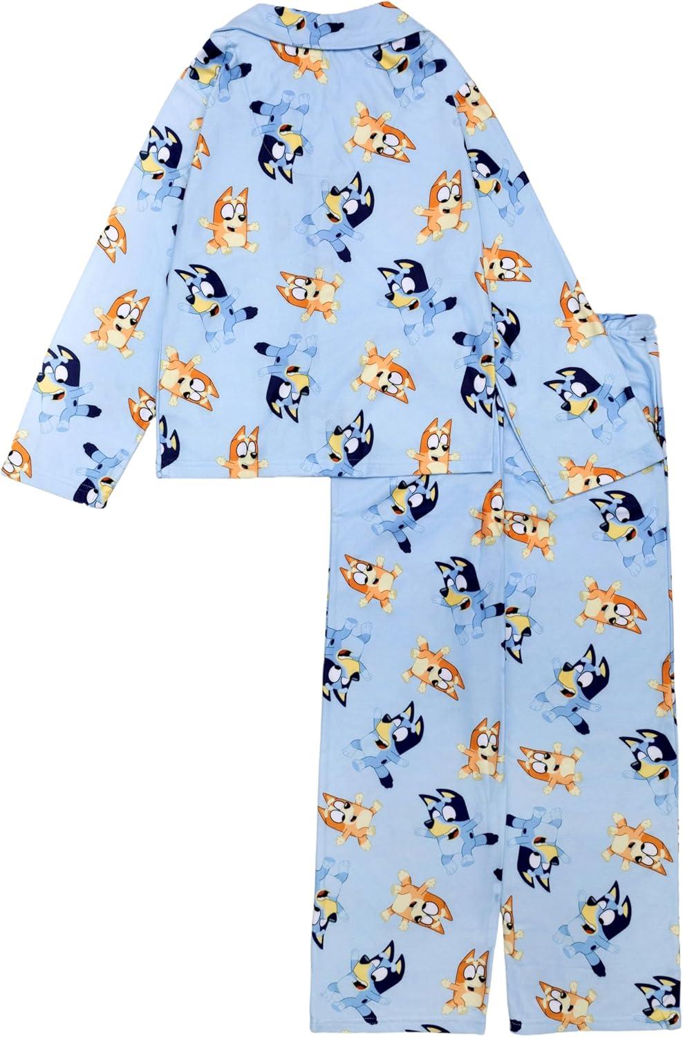 imageBluey Unisex Kids 2Piece Loosefit Button Down Pajama Set Soft amp Cute for Kids 8