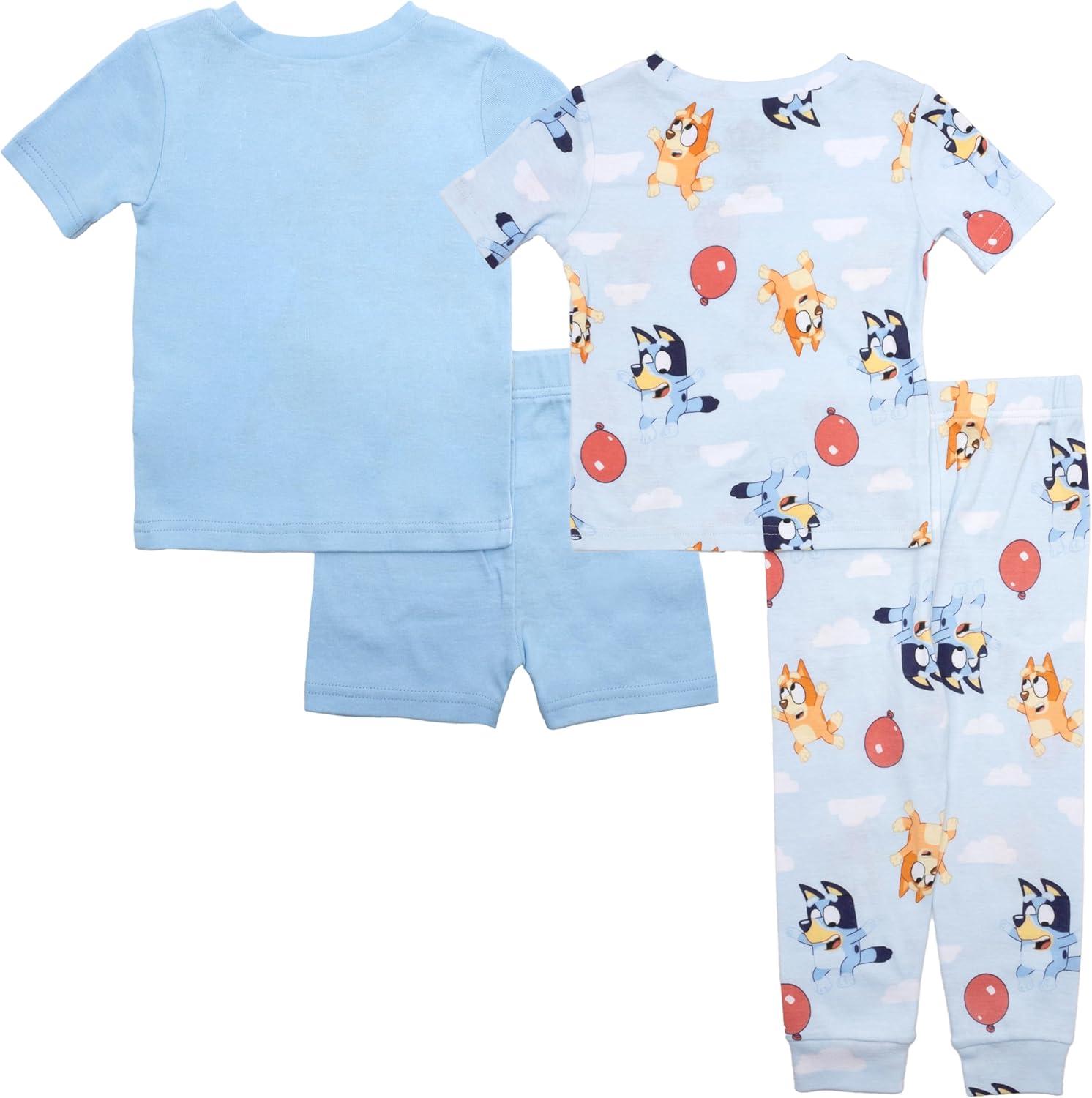 imageBluey Unisex Kids 4Piece Snugfit Cotton ShortSleeve Matching Pajama Set Soft amp Cute for KidsBalloon Play