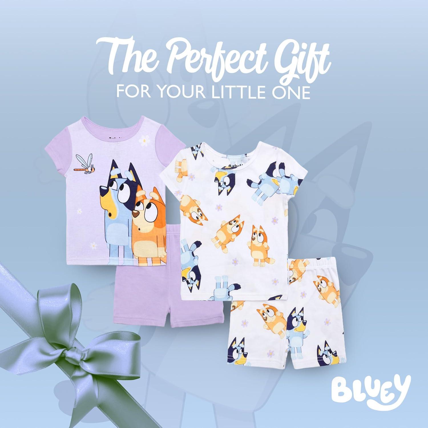 imageBluey Unisex Kids 4Piece Snugfit Cotton ShortSleeve Matching Pajama Set Soft amp Cute for KidsHappy Bluey Bingo