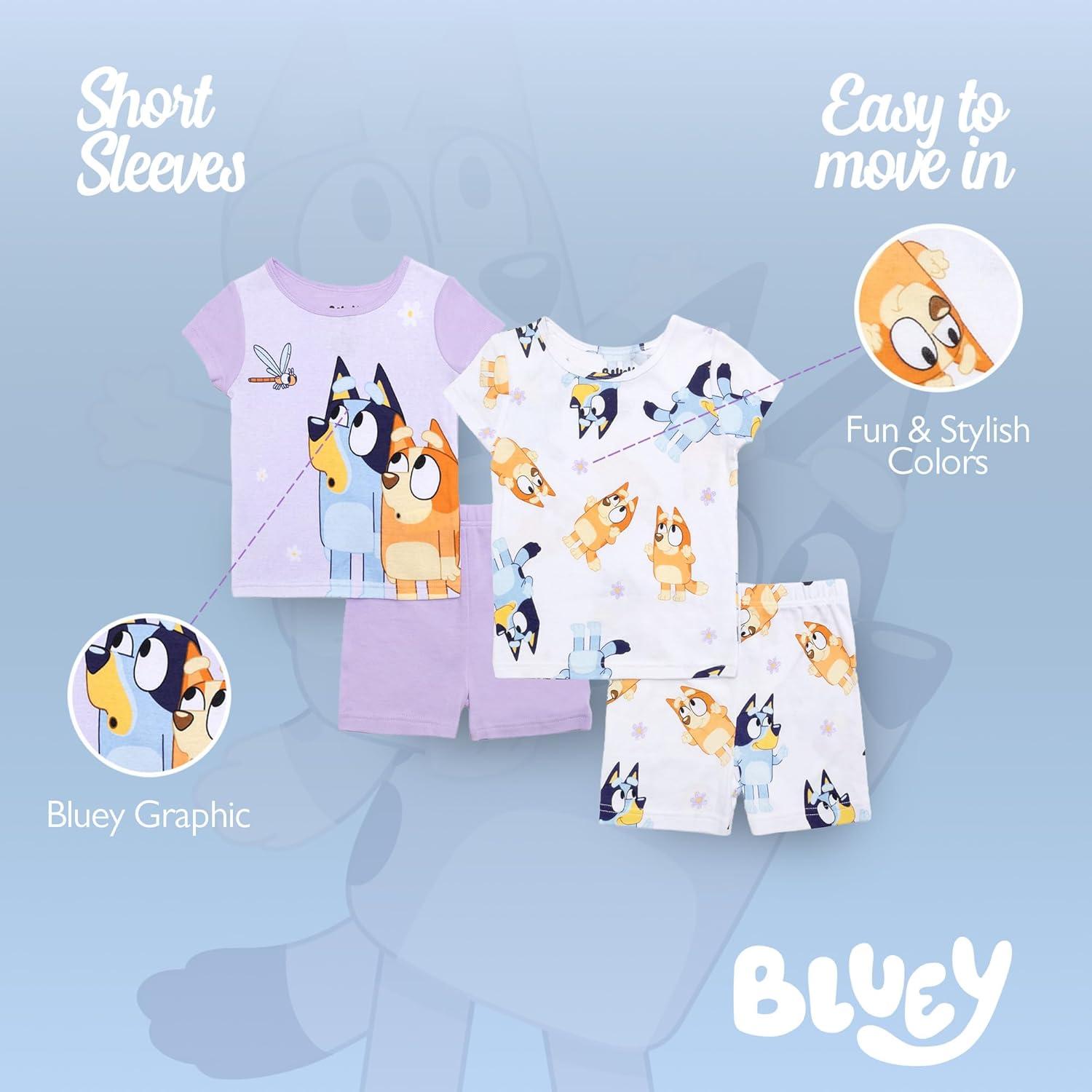 imageBluey Unisex Kids 4Piece Snugfit Cotton ShortSleeve Matching Pajama Set Soft amp Cute for KidsHappy Bluey Bingo