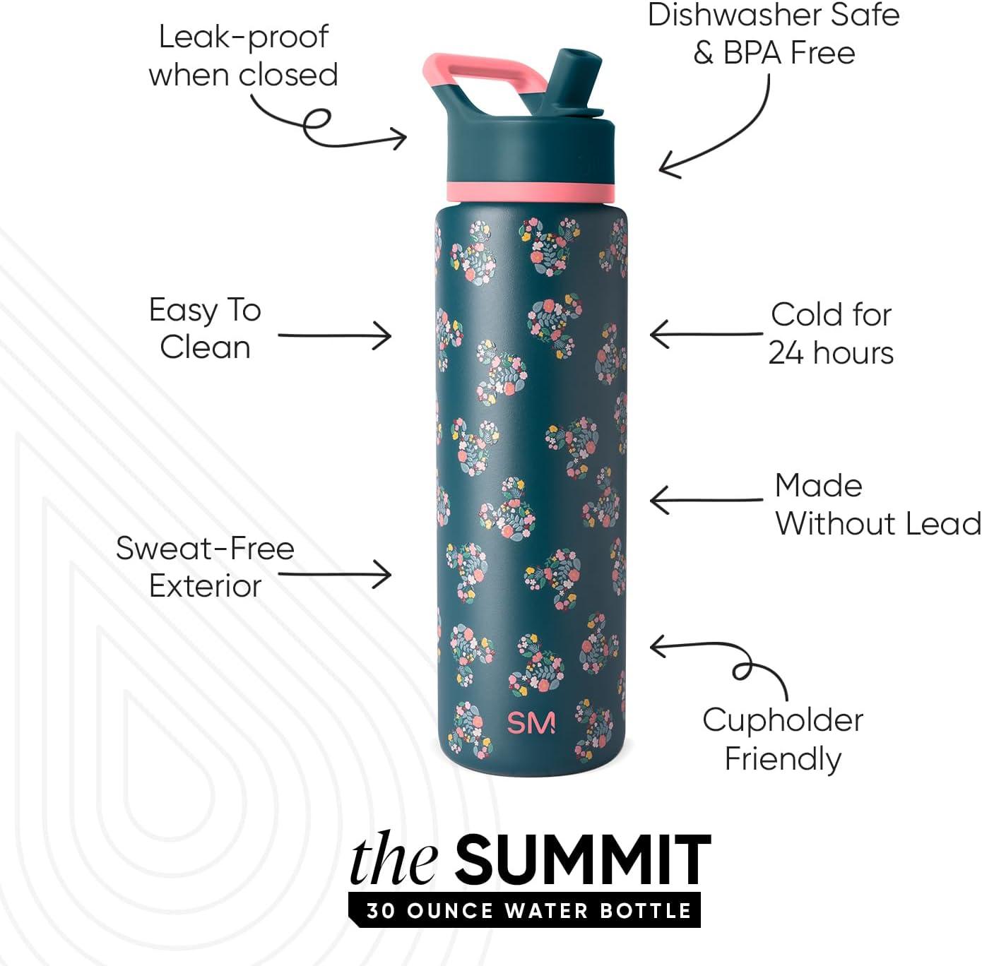 imageSimple Modern Summit Water Bottle with Straw Lid Bluey 30oz Leak Proof Stainless Steel Insulated Cup Gifts for Her Him Bluey StripesDisney Mickey Mouse Floral on Riptide