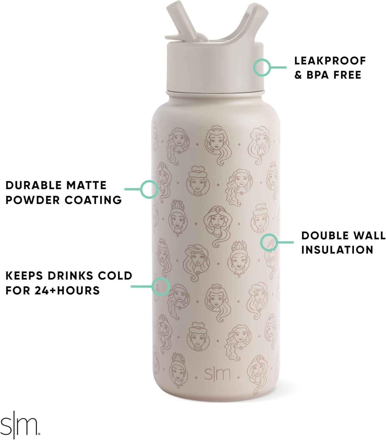 imageSimple Modern Summit Water Bottle with Straw Lid Bluey 30oz Leak Proof Stainless Steel Insulated Cup Gifts for Her Him Bluey StripesDisney Princess Icons