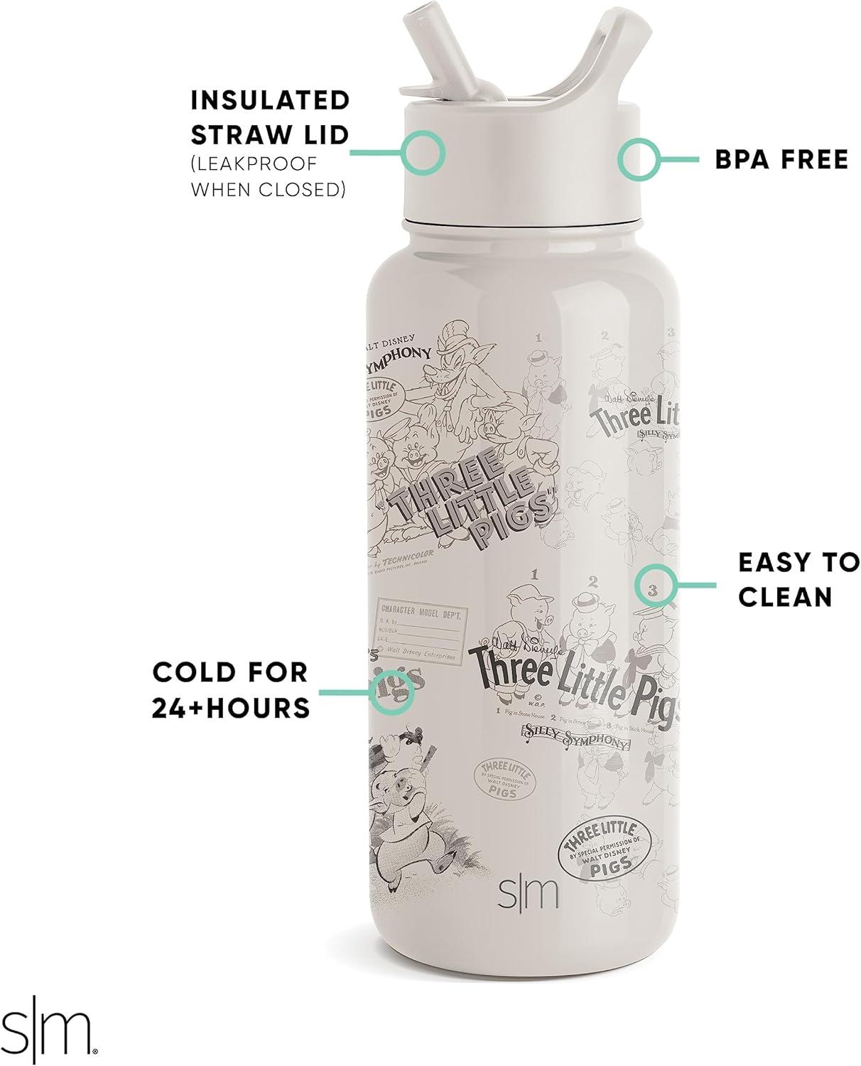 imageSimple Modern Summit Water Bottle with Straw Lid Bluey 30oz Leak Proof Stainless Steel Insulated Cup Gifts for Her Him Bluey StripesDisney Three Little Pigs