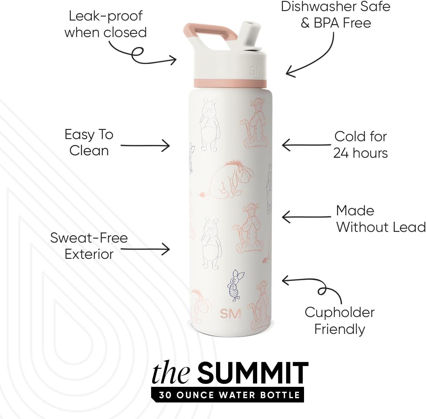 imageSimple Modern Summit Water Bottle with Straw Lid Bluey 30oz Leak Proof Stainless Steel Insulated Cup Gifts for Her Him Bluey StripesDisney Winnie the Pooh Doodles