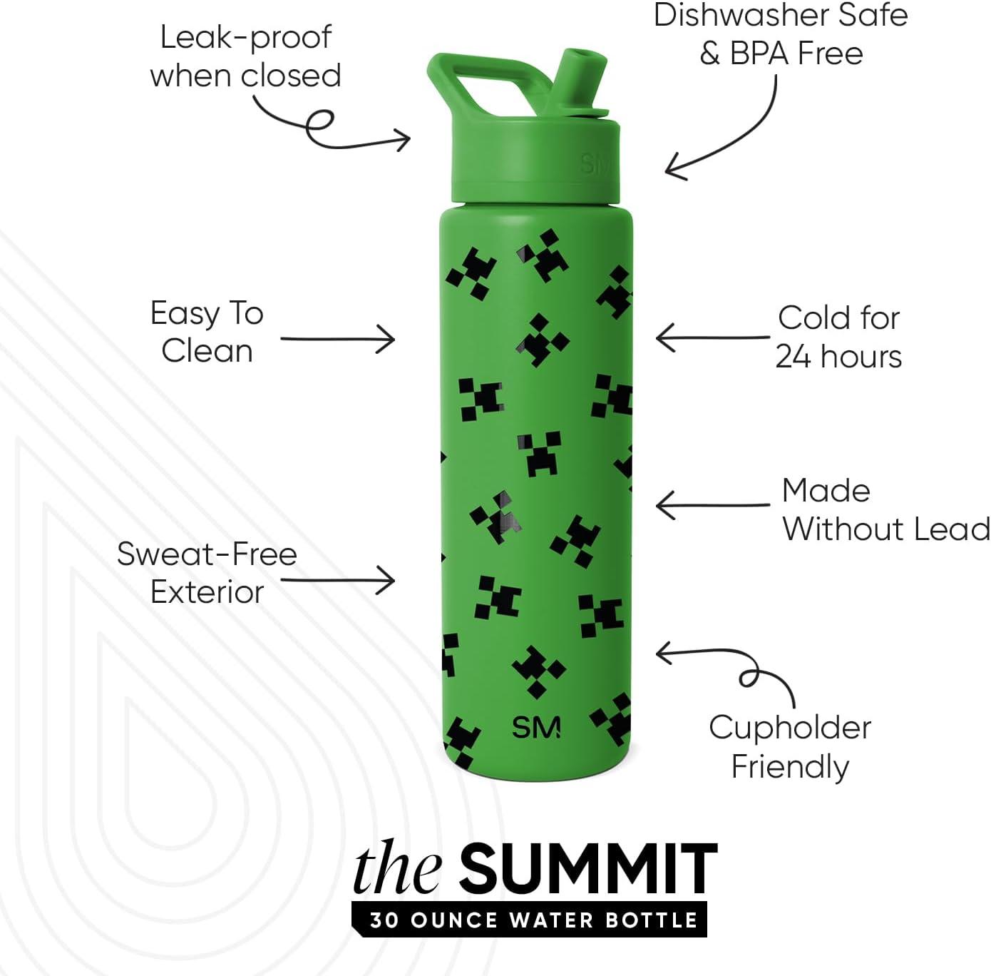 imageSimple Modern Summit Water Bottle with Straw Lid Bluey 30oz Leak Proof Stainless Steel Insulated Cup Gifts for Her Him Bluey StripesMinecraft Creeper