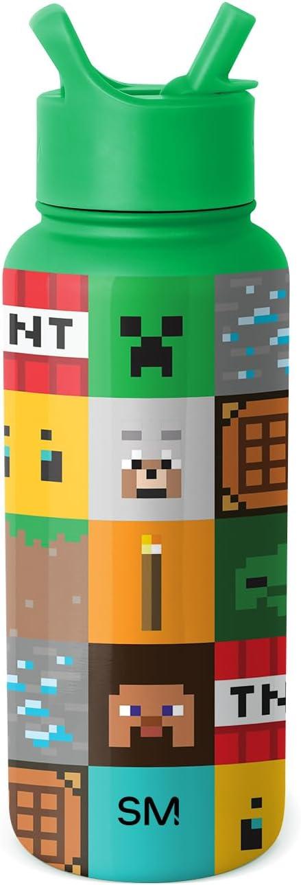 imageSimple Modern Summit Water Bottle with Straw Lid Bluey 30oz Leak Proof Stainless Steel Insulated Cup Gifts for Her Him Bluey StripesMinecraft Mashup