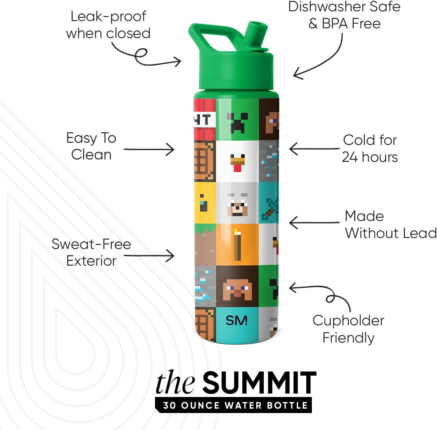 imageSimple Modern Summit Water Bottle with Straw Lid Bluey 30oz Leak Proof Stainless Steel Insulated Cup Gifts for Her Him Bluey StripesMinecraft Mashup