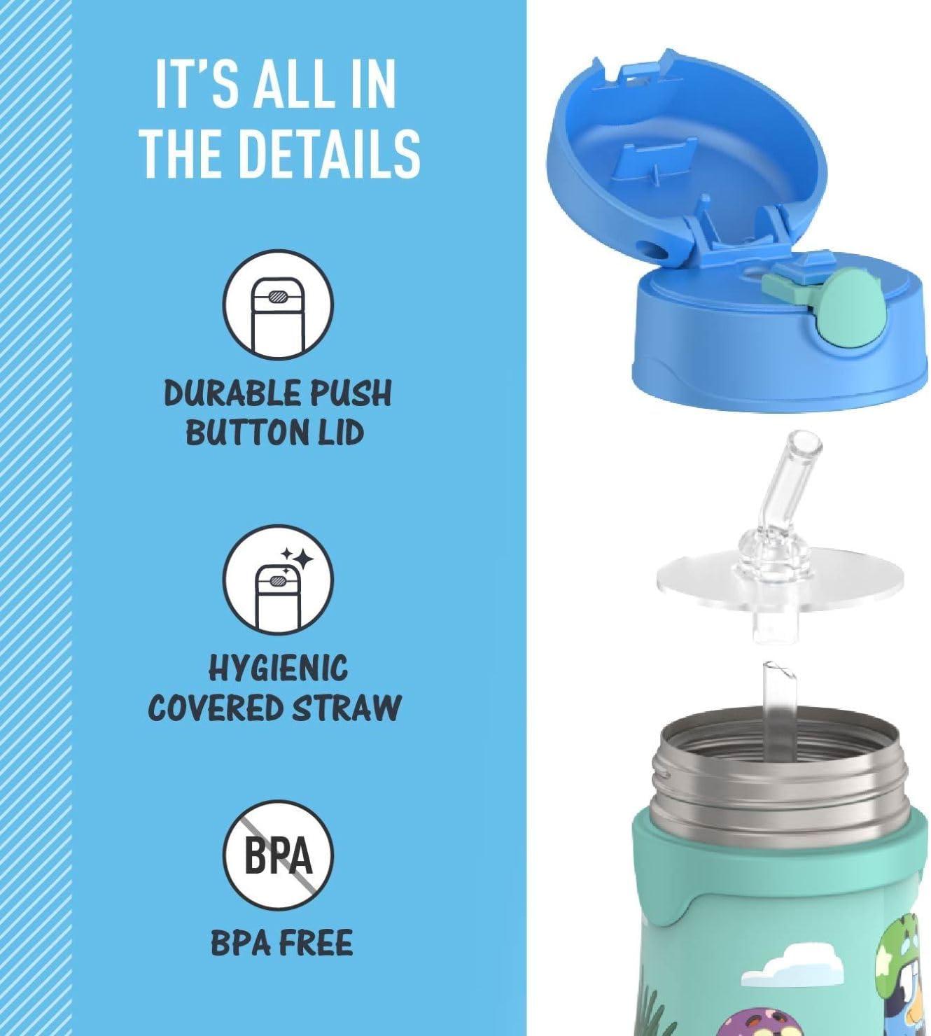imageThermos Baby 10 oz Stainless Steel Bottle with popup straw BlueyBluey