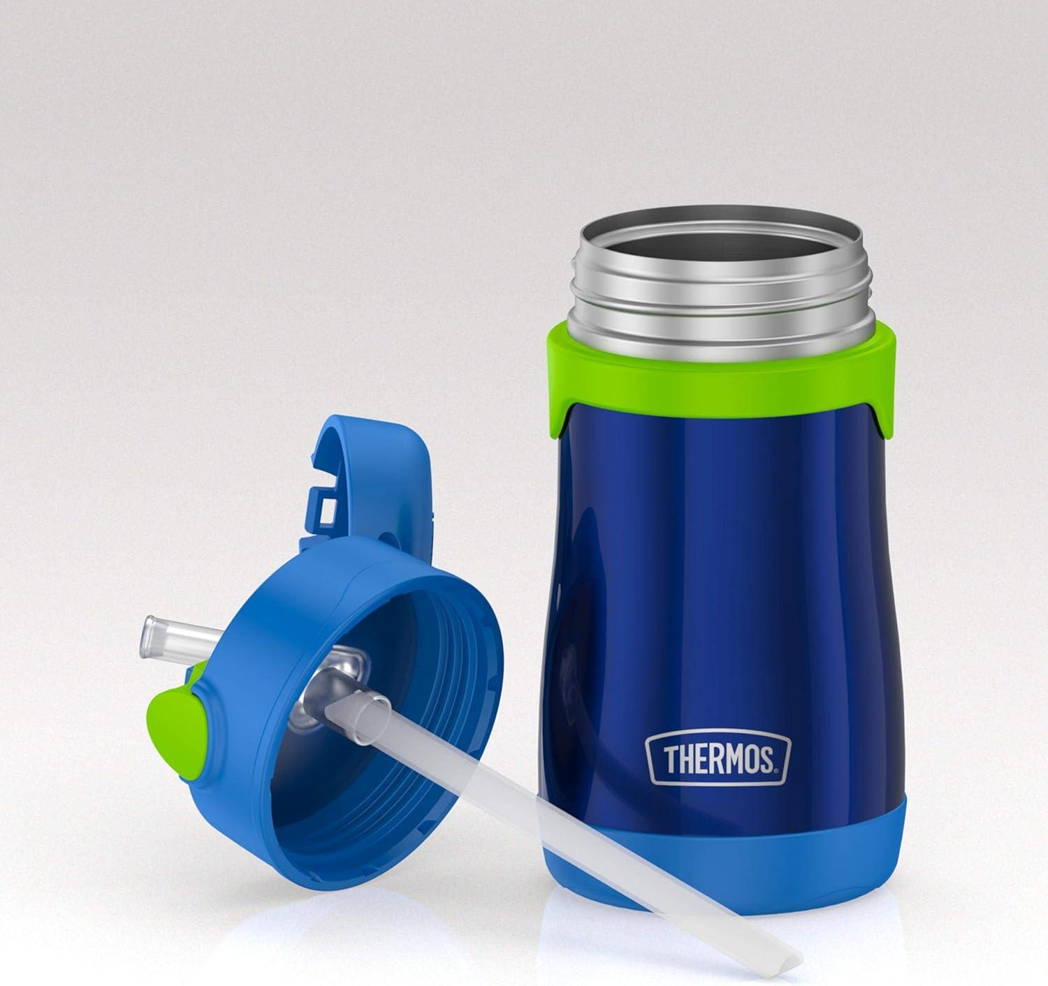 imageThermos Baby 10 oz Stainless Steel Bottle with popup straw BlueyNavy with Lime