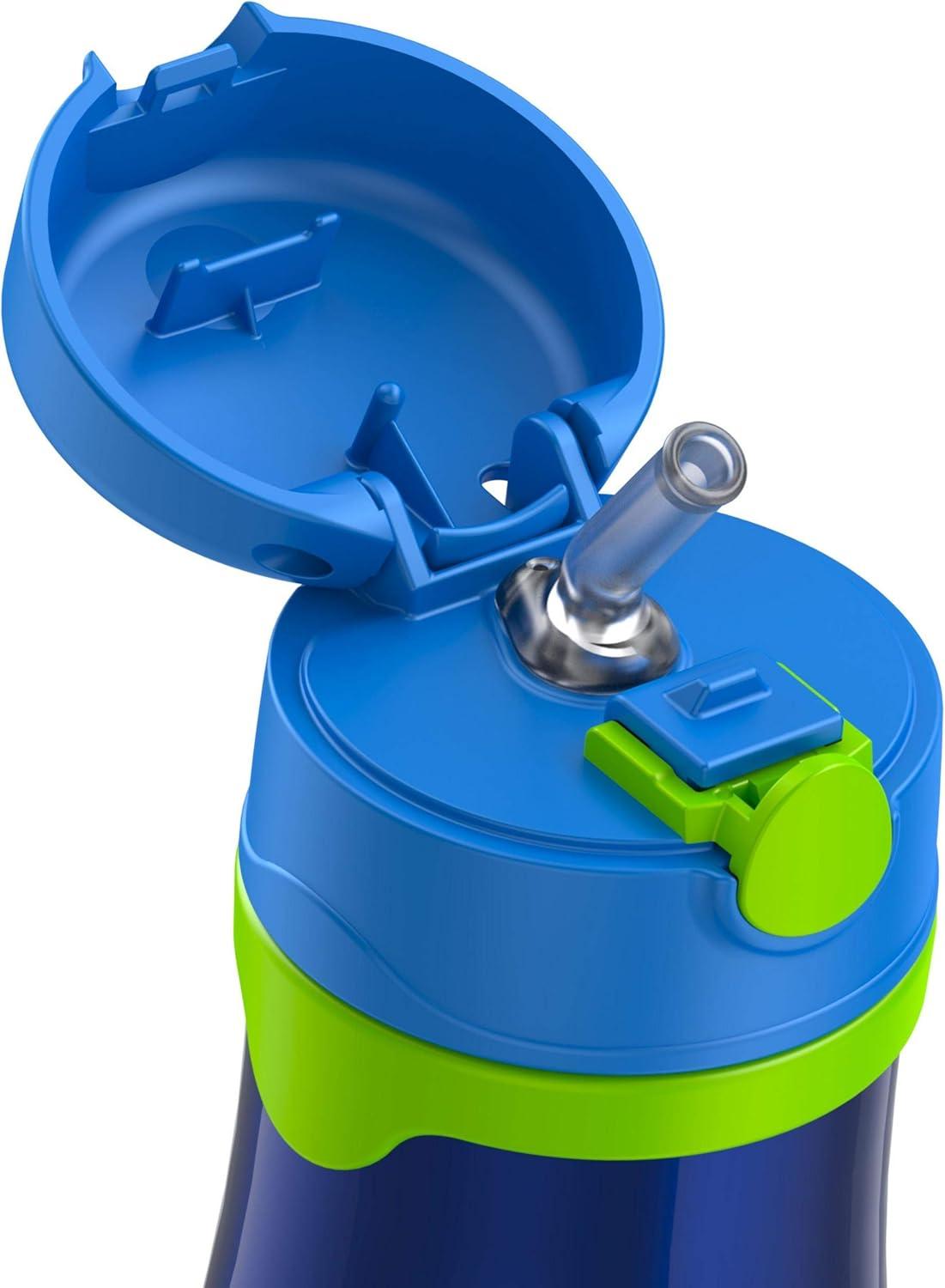 imageThermos Baby 10 oz Stainless Steel Bottle with popup straw BlueyNavy with Lime