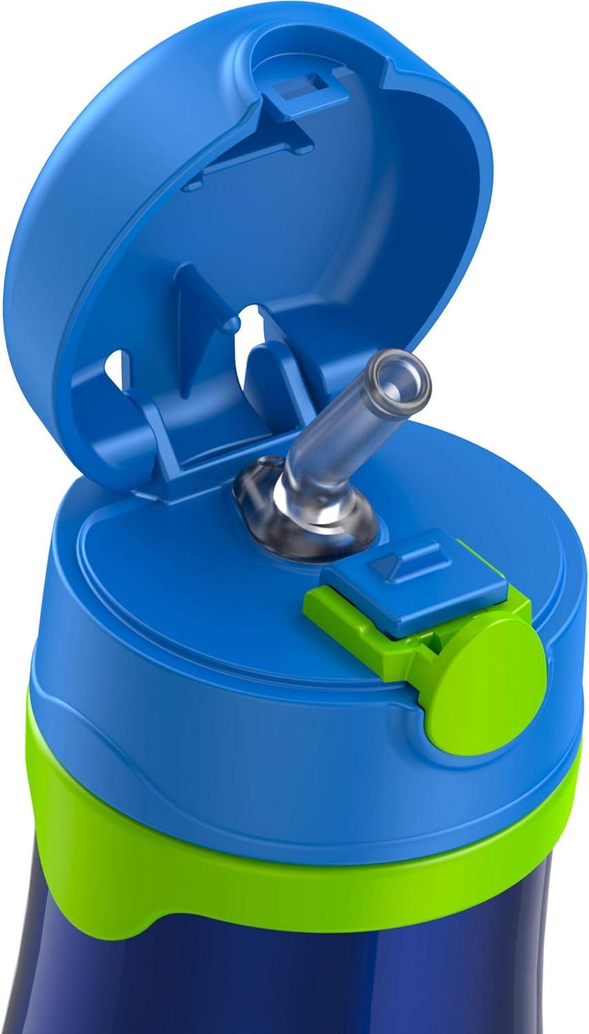 imageThermos Baby 10 oz Stainless Steel Bottle with popup straw BlueyNavy with Lime