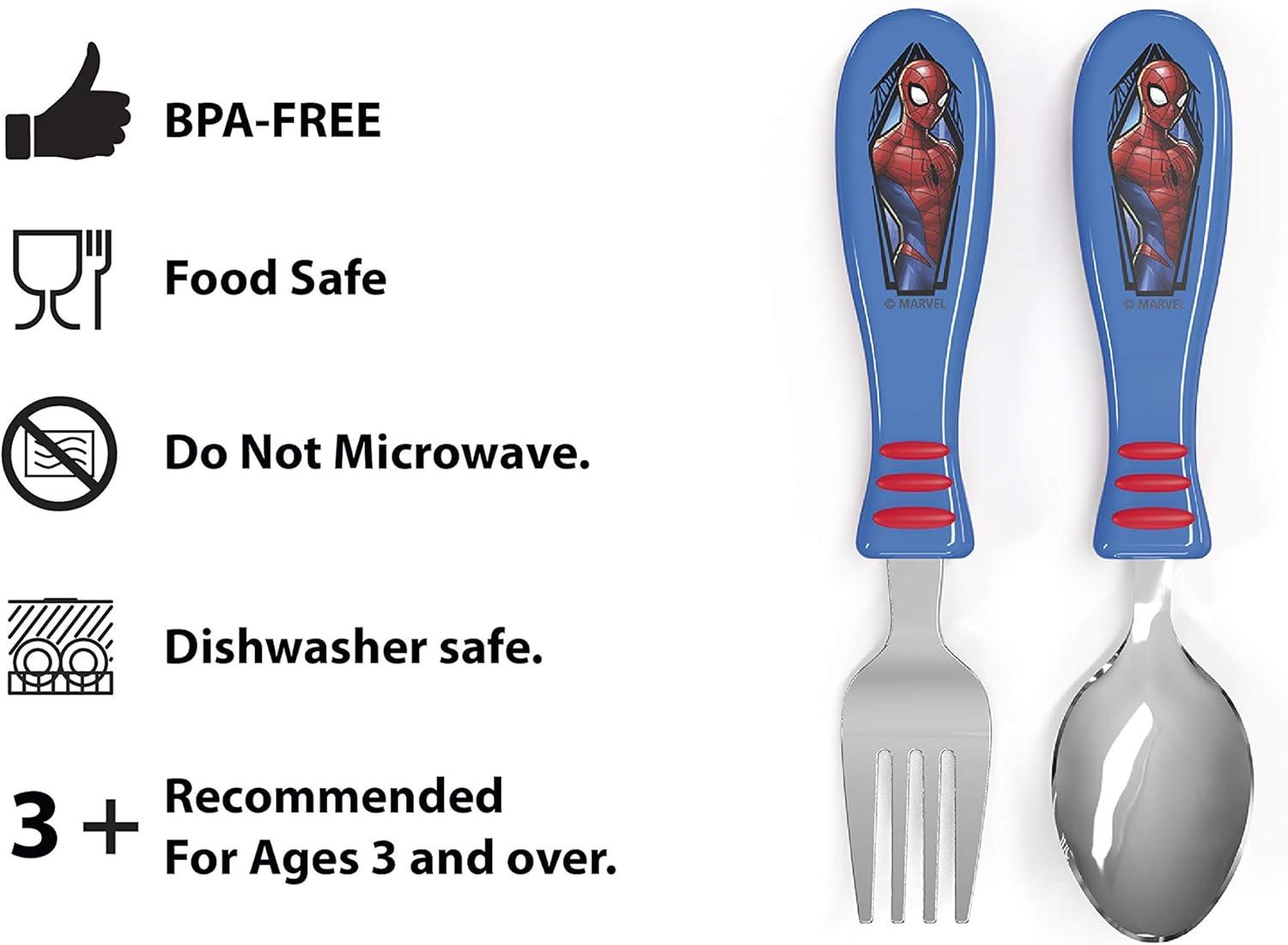 imageZak Designs Bluey Kid Flatware Set with Fun Character Art on Both Utensils Non Slip Fork and Spoon Set is Perfect for Encouraging Picky Eaters to Finish Their Plates 2 pk BPAFreeSpiderMan