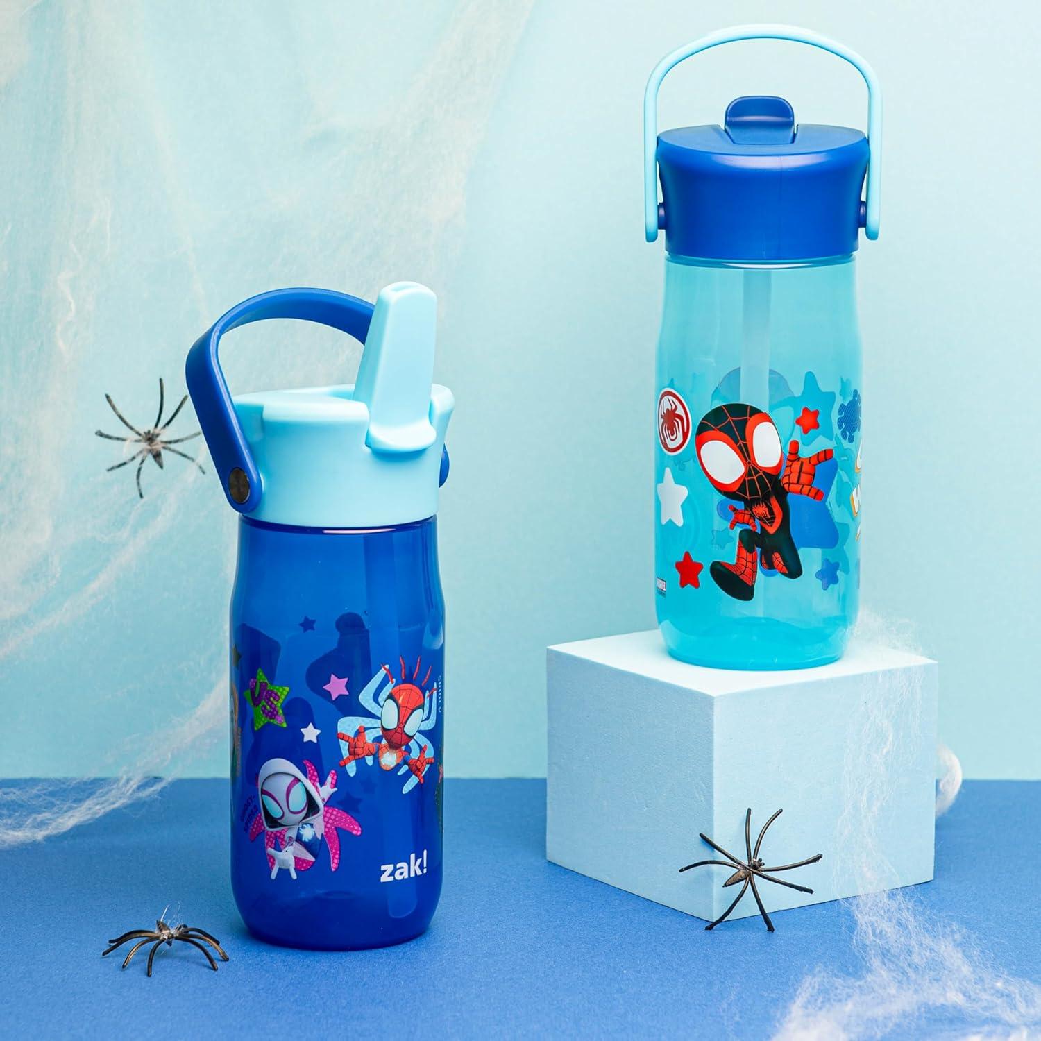 imageZak Designs Harmony Bluey Water Bottle for Travel or At Home 18oz Durable Plastic is LeakProof When Closed with Straw Lid and Carry Handle 2Pack Bluey and BingoMarvel Spidey and His Amazing Friends
