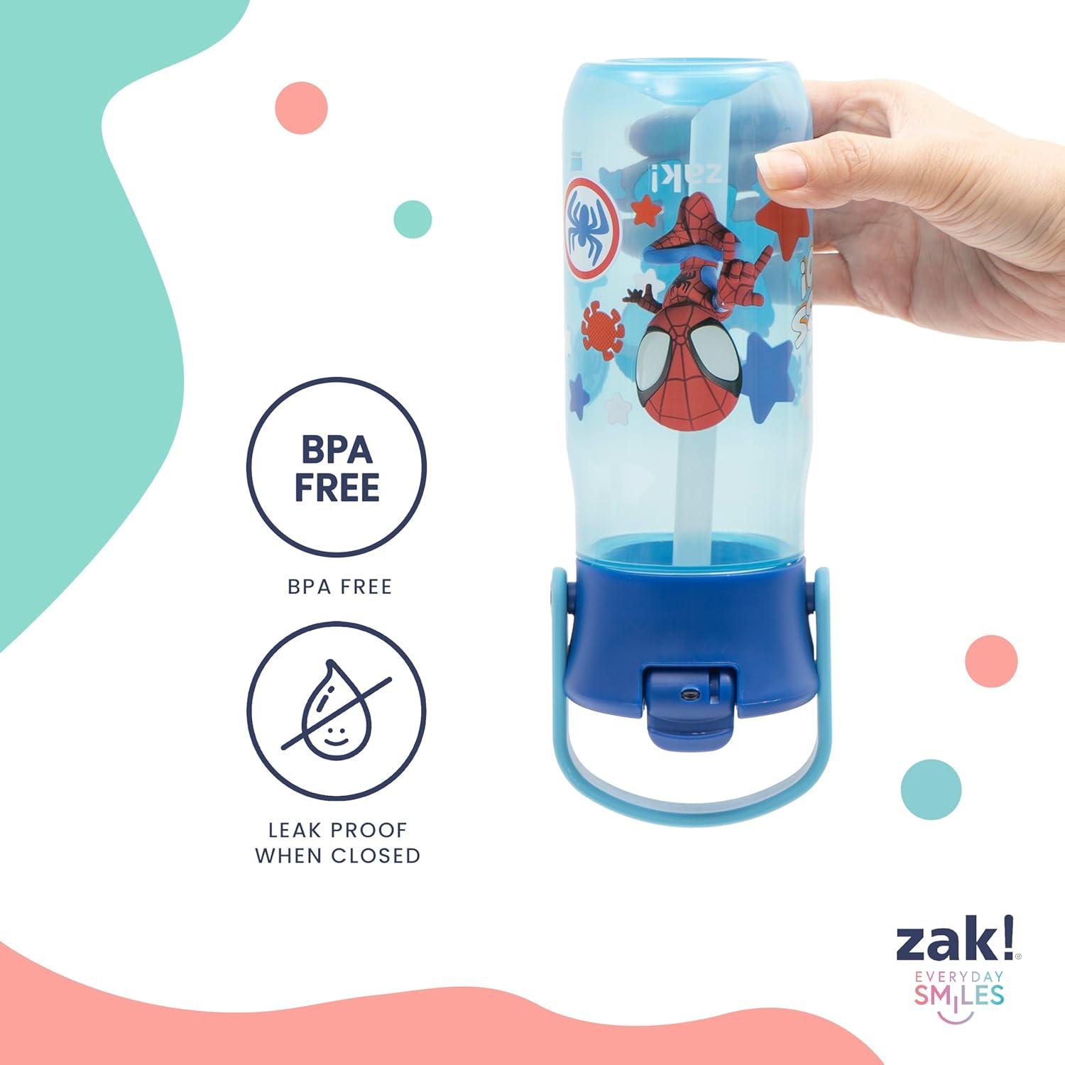 imageZak Designs Harmony Bluey Water Bottle for Travel or At Home 18oz Durable Plastic is LeakProof When Closed with Straw Lid and Carry Handle 2Pack Bluey and BingoMarvel Spidey and His Amazing Friends