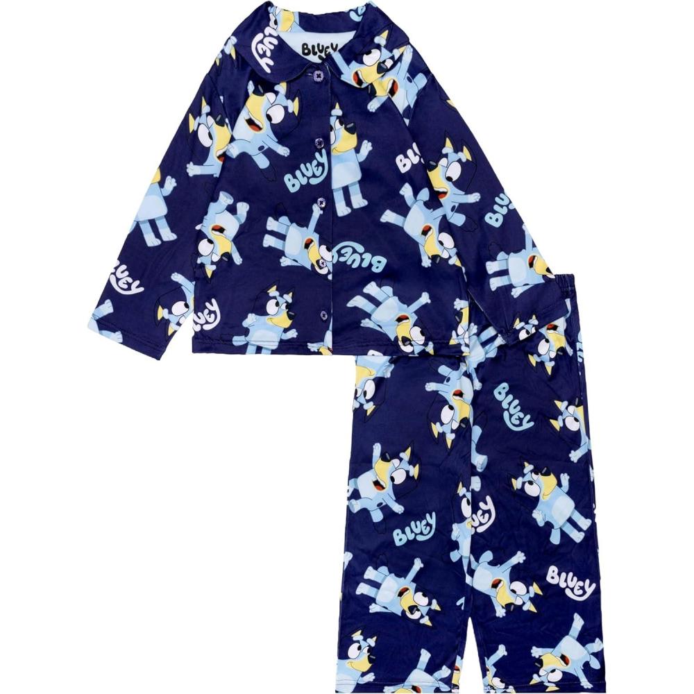 imageBluey Girls 2piece Loosefit Button Down Pajama Set Soft amp Cute for KidsBluey
