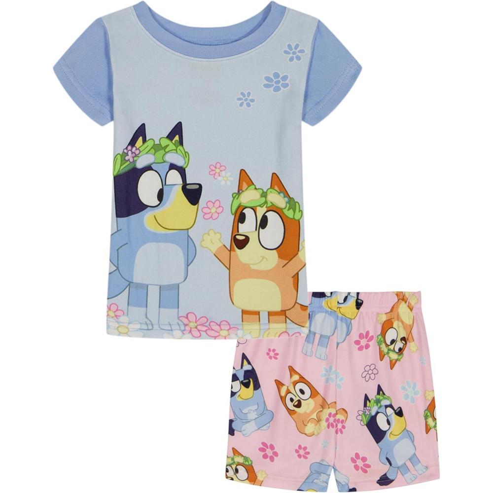imageBluey Girls 2piece Loosefit Pajama Set Soft amp Cute for KidsBluey Flowers Pink