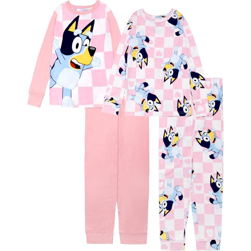 imageBluey Girls 4piece Snugfit Cotton LongSleeve Matching Pajama Set Soft amp Cute for KidsHi Bluey