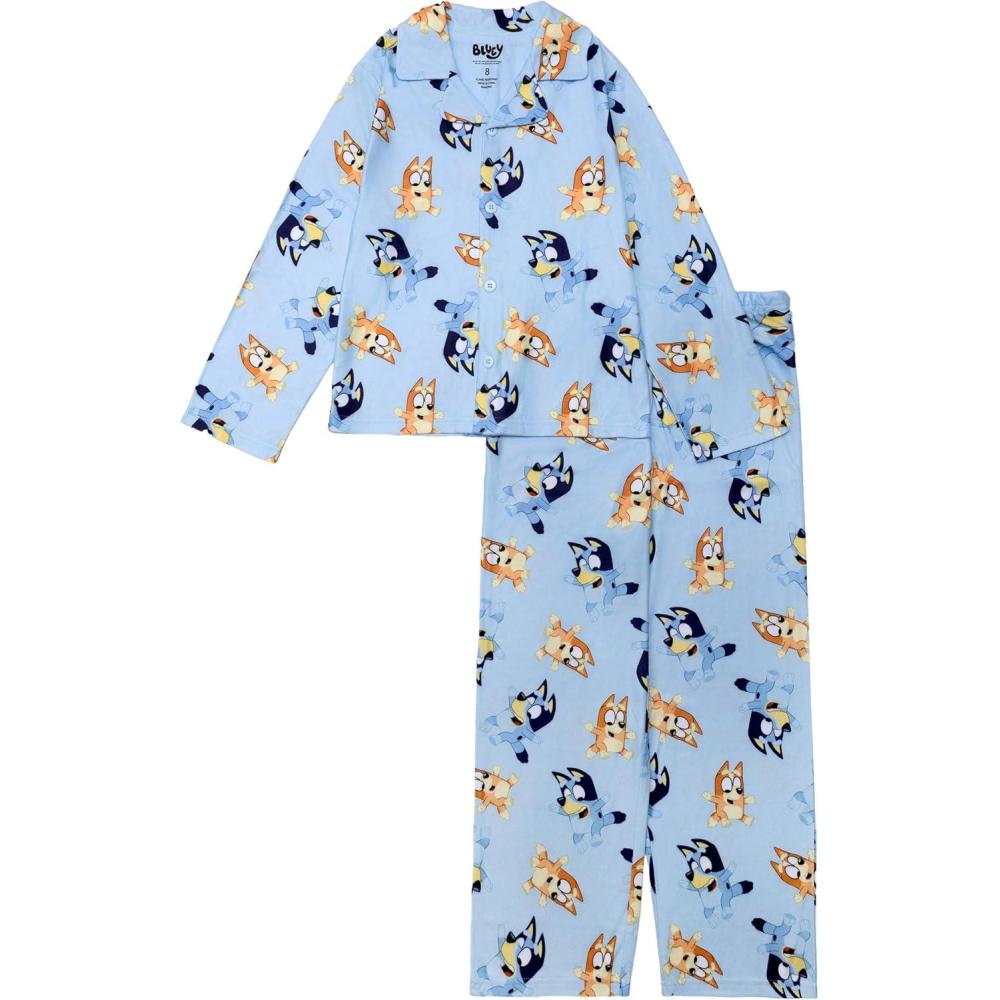 imageBluey Unisex Kids 2Piece Loosefit Button Down Pajama Set Soft amp Cute for Kids 8