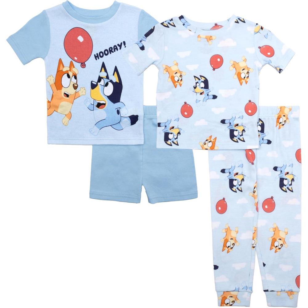 imageBluey Unisex Kids 4Piece Snugfit Cotton ShortSleeve Matching Pajama Set Soft amp Cute for KidsBalloon Play