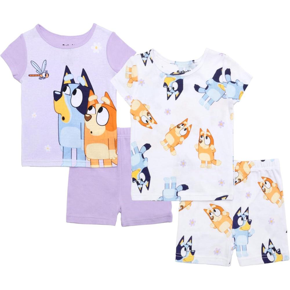 imageBluey Unisex Kids 4Piece Snugfit Cotton ShortSleeve Matching Pajama Set Soft amp Cute for KidsHappy Bluey Bingo