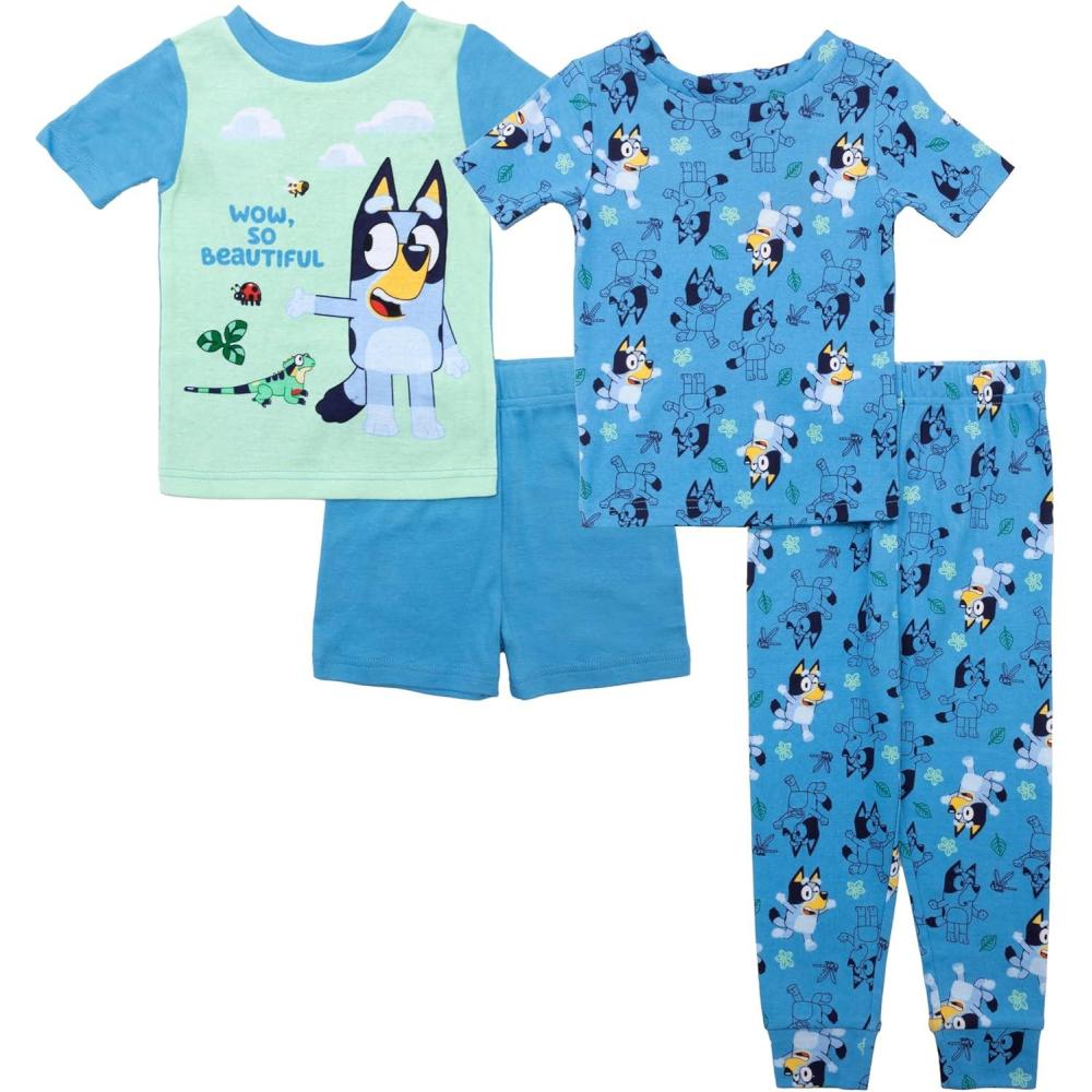 imageBluey Unisex Kids 4Piece Snugfit Cotton ShortSleeve Matching Pajama Set Soft amp Cute for KidsOutdoor Fun