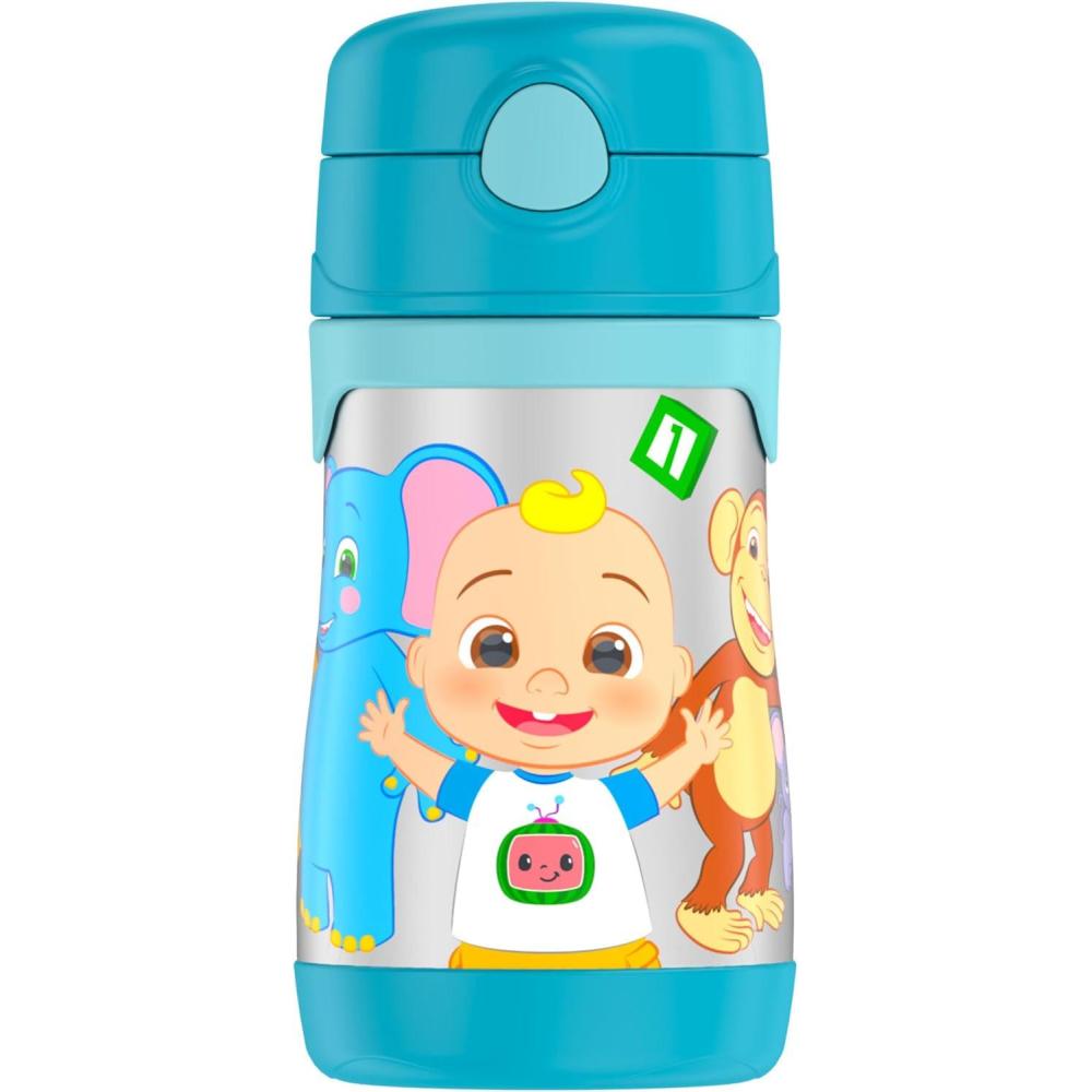 imageThermos Baby 10 oz Stainless Steel Bottle with popup straw BlueyCocomelon