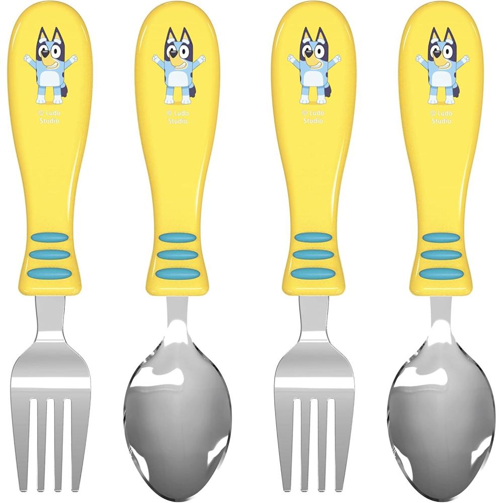 imageZak Designs Bluey Kid Flatware Set with Fun Character Art on Both Utensils Non Slip Fork and Spoon Set is Perfect for Encouraging Picky Eaters to Finish Their Plates 2 pk BPAFreeBluey