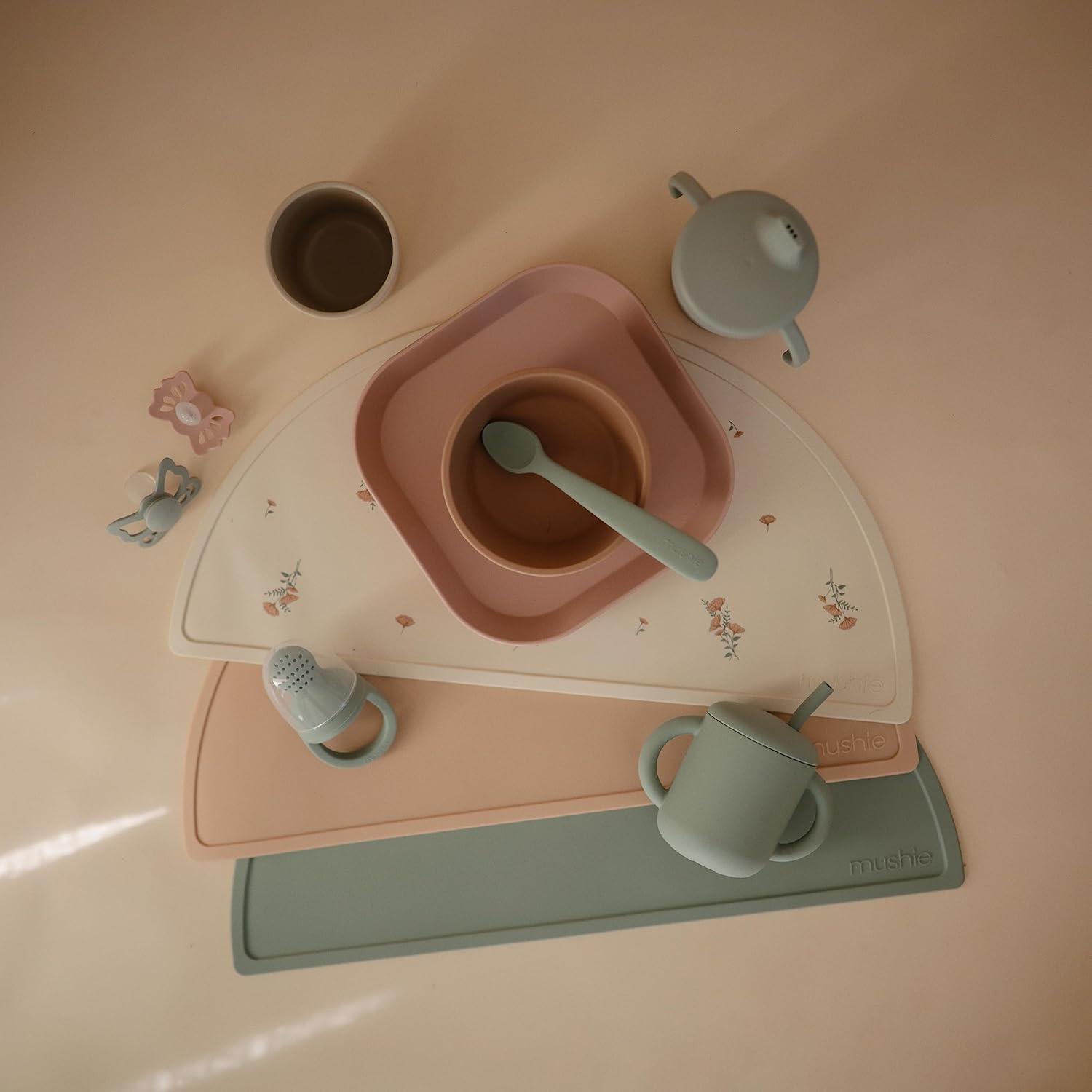 imagemushie x Bluey Silicone Placemat for Kids BPAFree NonSlip Design Bluey IvoryPink Flowers
