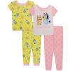Bluey Girls’ 4-piece Snug-fit Matching Short-Sleeve Cotton Pajama Set, Soft & Cute for Kids(Happy Day)