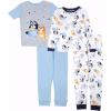 Bluey Girls’ 4-piece Snug-fit Matching Short-Sleeve Cotton Pajama Set, Soft & Cute for Kids(Hooray Team)