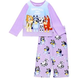 Bluey Girls’ 2-piece Loose-fit Long-Sleeve Matching Pajama Set, Soft & Comfortable for Kids(Happiest Buddies)