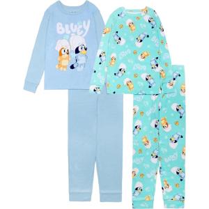 Bluey Girls’ 4-piece Snug-fit Cotton Long-Sleeve Matching Pajama Set, Soft & Cute for Kids(Bluey Spa)