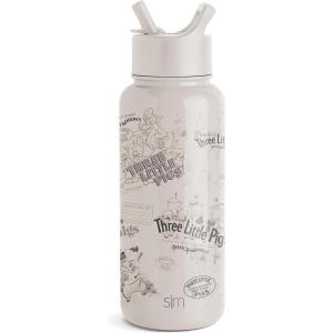 Simple Modern Summit Water Bottle with Straw Lid | Bluey 30oz Leak Proof Stainless Steel Insulated Cup | Gifts for Her Him | Bluey Stripes(-Disney: Three Little Pigs)