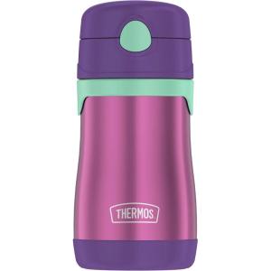 Thermos Baby 10 oz. Stainless Steel Bottle with pop-up straw, Bluey(Purple with Teal)