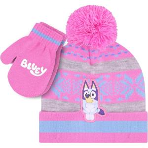 Bluey Bandit and Chilli Toddler Hat with Winter Mittens for Kids – Warm Winter Hat for Toddler with Kids Mittens Blue Grey(Red Lightning Mcqueen)