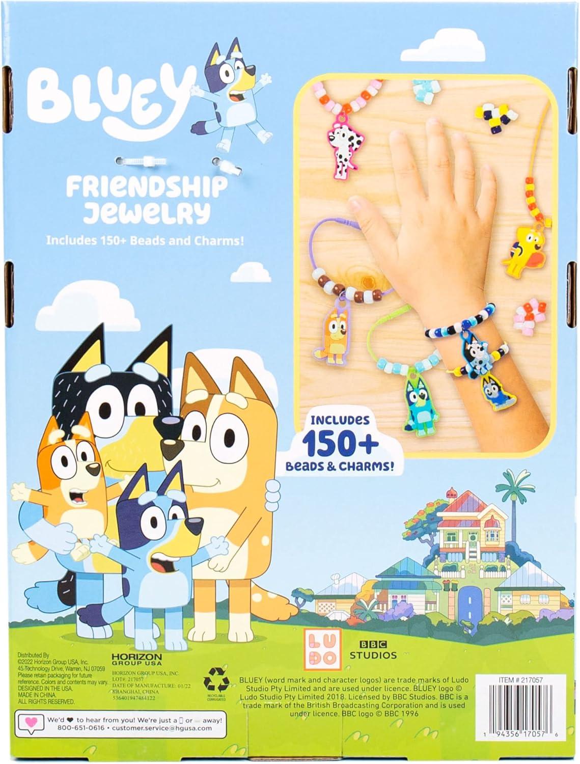imageBluey Friendship Jewelry Create 4 Charm Bracelets amp 2 Charm Necklaces Includes 150 Beads amp 6 Rubber Charms with Storage Case Gifts for Kids Boys Girls