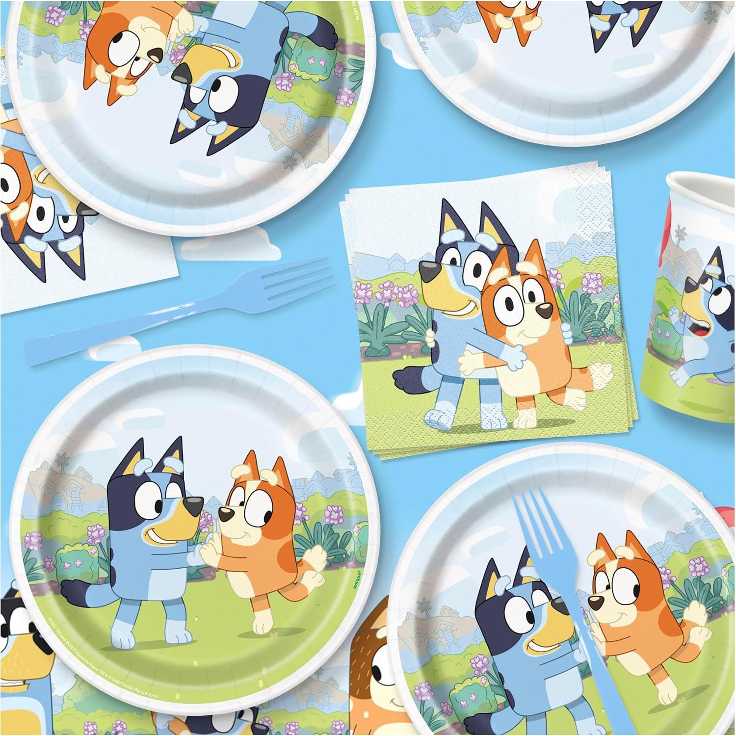 imageBluey Party Supplies Bluey Theme Birthday Paper Dessert Plates Napkins Cups Table Cover and Happy Birthday Banner Decoration 16 Plates amp Napkins